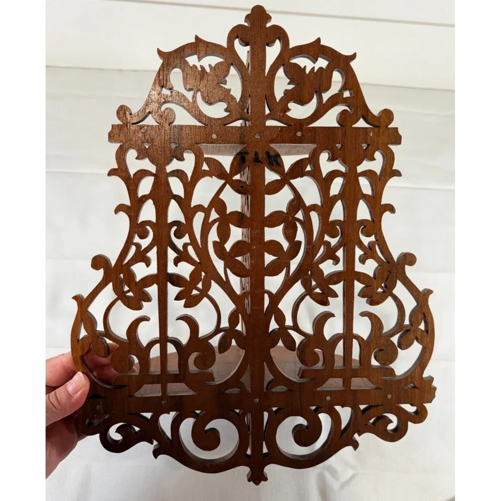 Vintage Intricate Handmade Scroll Cut Victorian Fretwork Display Shelf Two Level